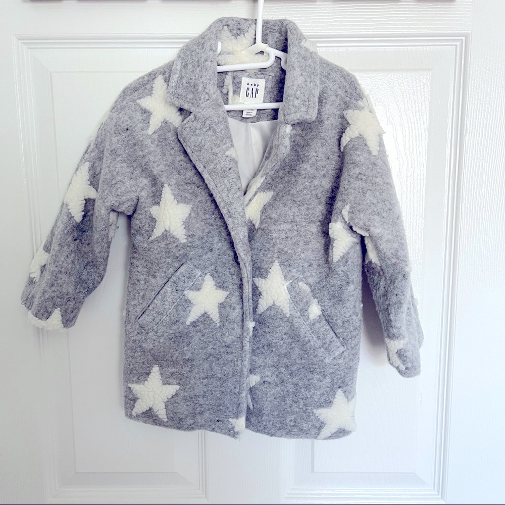 💖⭐️ EEUC BABY GIRLS TODDLER 24M KIDS PEA COAT JACKET LINED GREY STARS